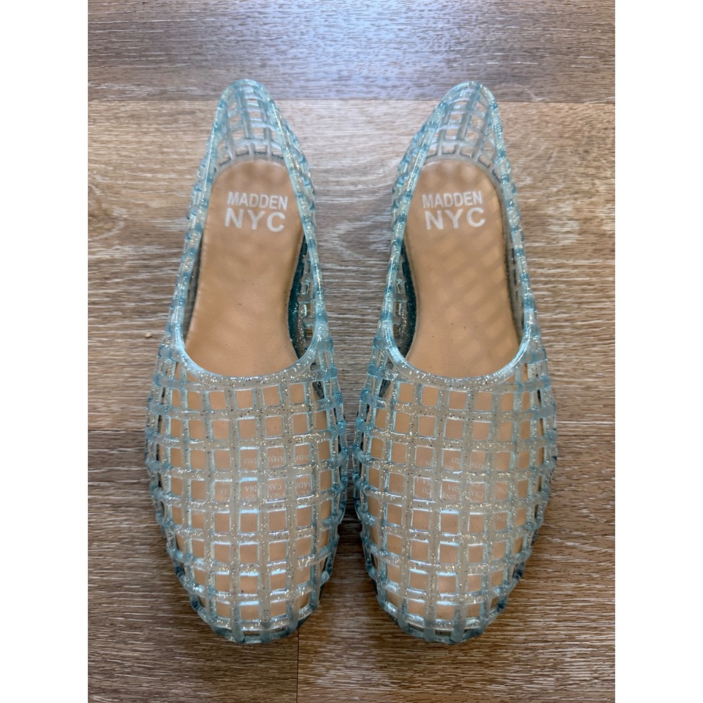 Madden NYC Kids Blue Glitter Jelly Flats Cage Slip On Shoes Size 1